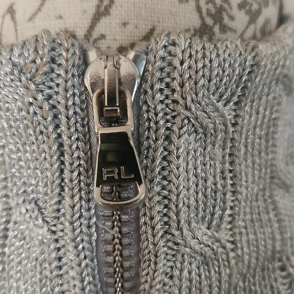 RALPH LAUREN Metallic silver cable Knit Zip-Up Sweater - Picture 3 of 9